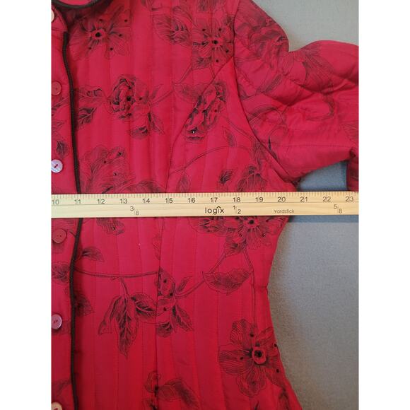 VTG Carole Little Silk Quilted Beaded Jacket Red Black Women’s L EUC - Picture 6 of 7
